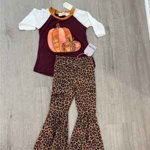 Kids Pumpkin Top and Leopard Print Pants Set